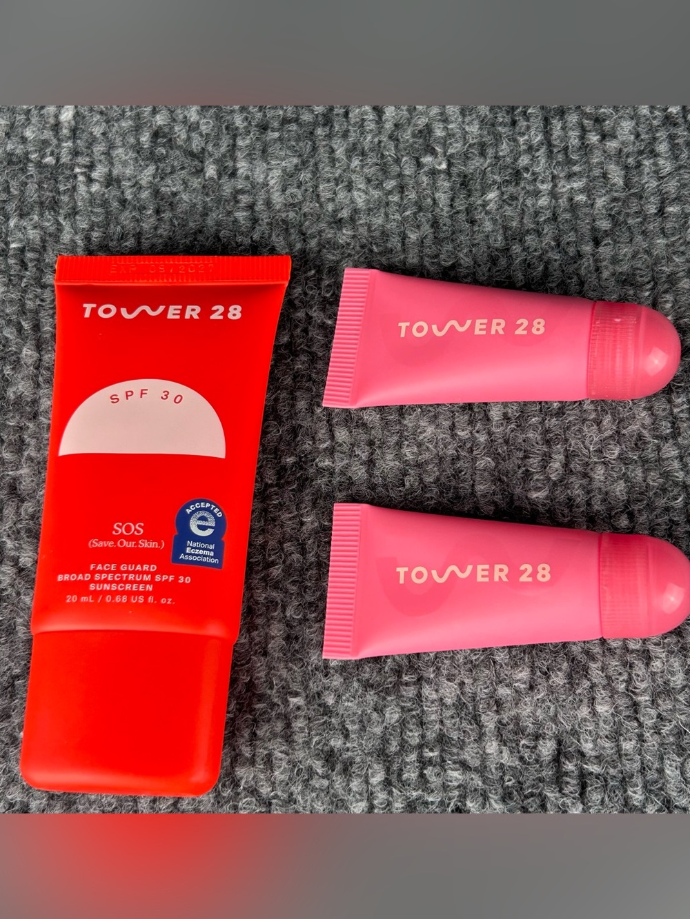 Tower 28 Travel Size LipSoftie Tinted Lip Balms Watermelon Kiwi & SOS Sunscreen